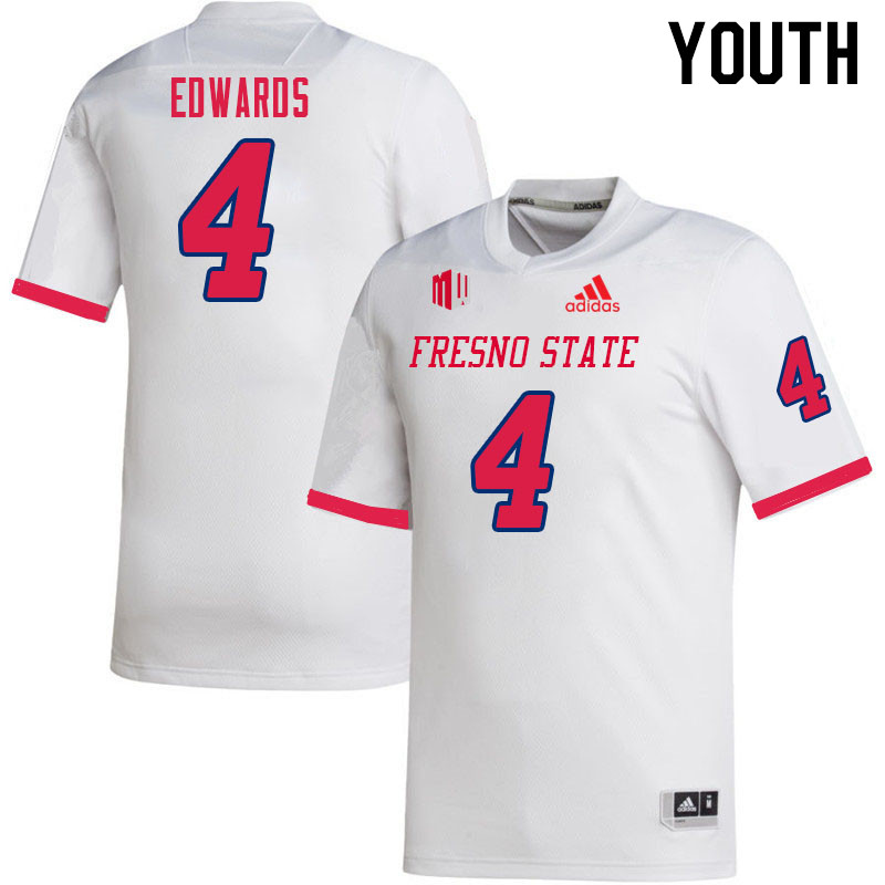 Youth #4 Emoryie Edwards Fresno State Bulldogs College Football Jerseys Sale-White
